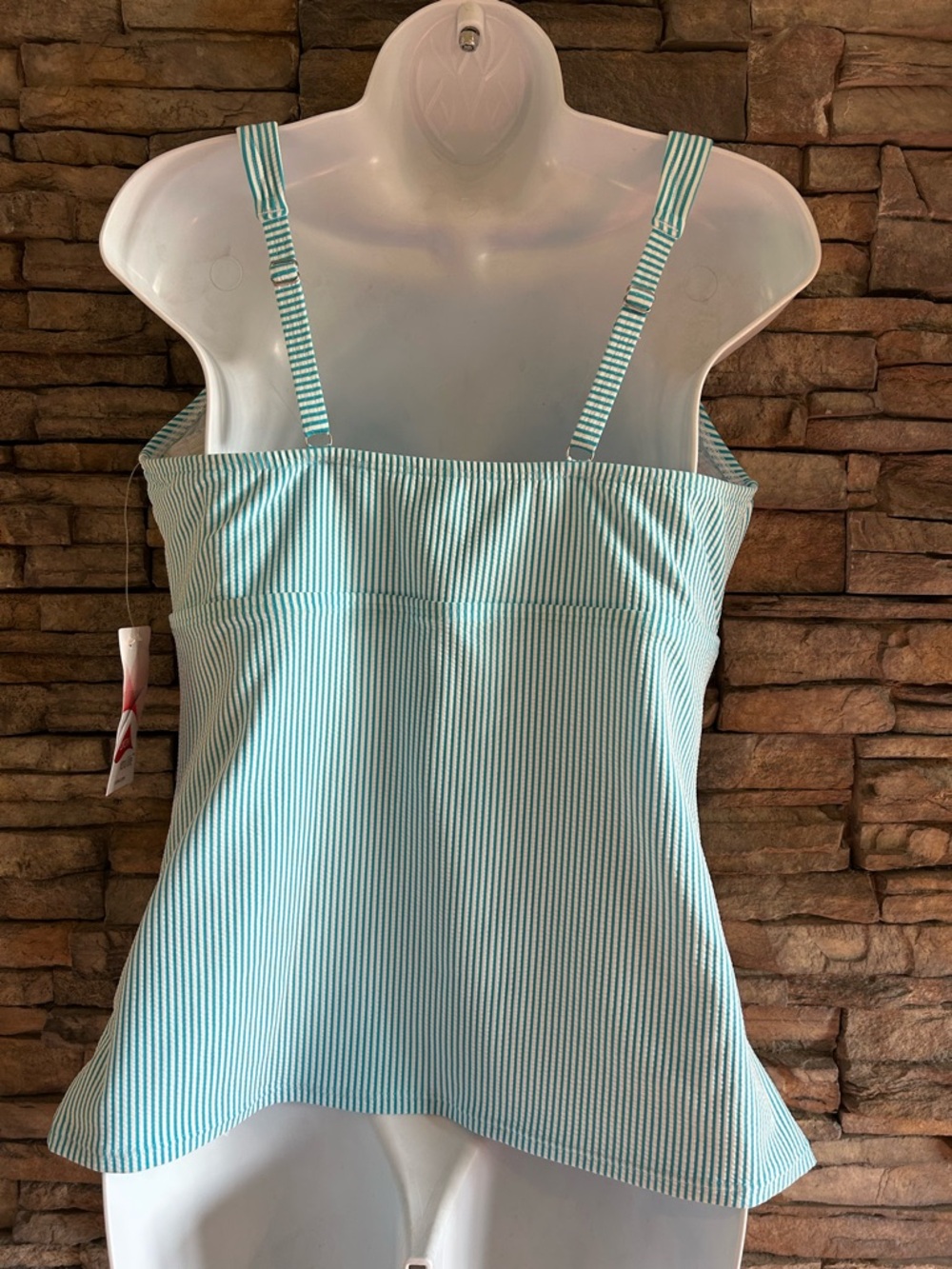 Lands End Tankini Swimsuit Top Size 12 Blue Red Striped Seersucker NEW - Picture 2 of 5